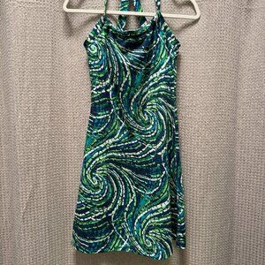 Prana Quinn Tank Dress Size XS Geometric Print Blue Green White Short Shelf Bra